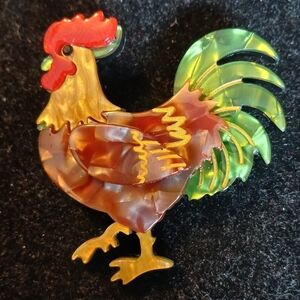 Colorful Rooster Bird Mosaic Brooch